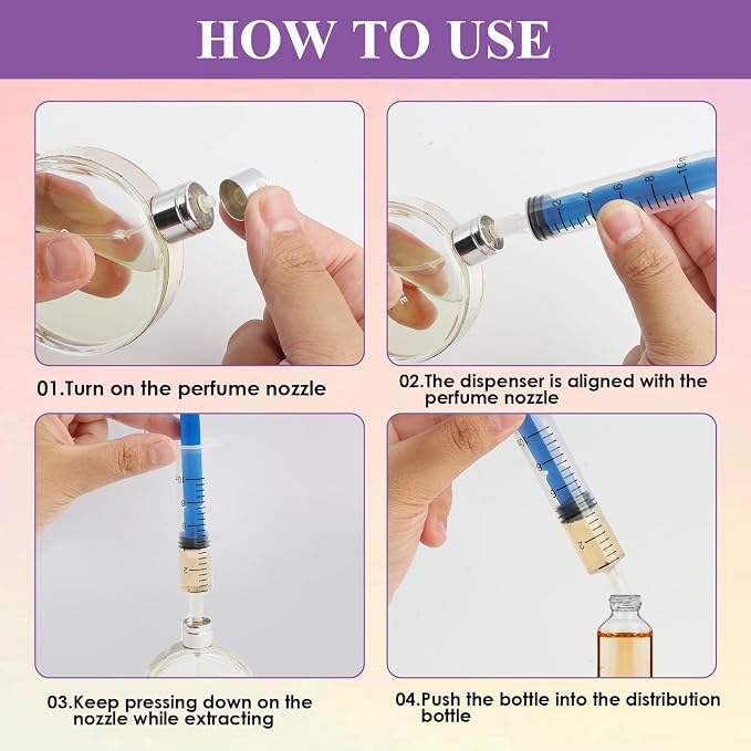 6 Pack-10ml Plastic Perfume Syringe Extracto Decanter Kit with Blunt Stainless Needle Tip, Suitable for Perfume、Ink、Pen、Printer Filling, Refillable Liquid Dispensing and Measuring.