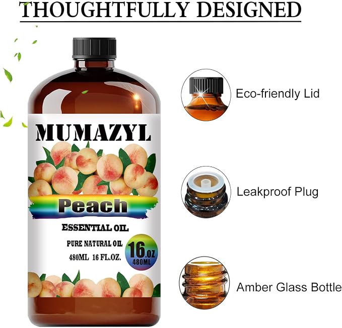 Peach Essential Oil, Peach Oil 16 Fl Oz 480ML for Diffuser Humidifier Yoga Cleaning DIY Candle Soap Making MUMAZYL Essential Oils