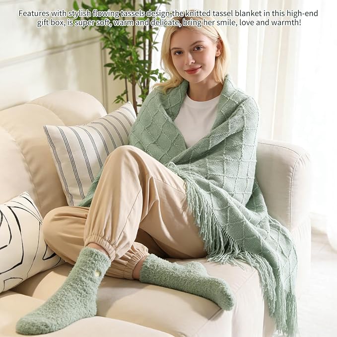 Get Well Soon Gift Baskets for Women, Self Care Spa Package with Knit Blanket & Crochet Sunflower, Thinking of You Sympathy Care Package for Mom Grandma Wife