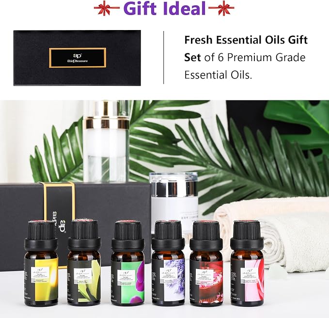 Floral Essential Oils Set, 6x10ml Fragrance Oils Kit for Diffuser, Humidifier, Aromatherapy, Air Purifier - Aqua Lily, Sleepwell, Relaxing, English Violet, Bulgarian Rose, Lavender