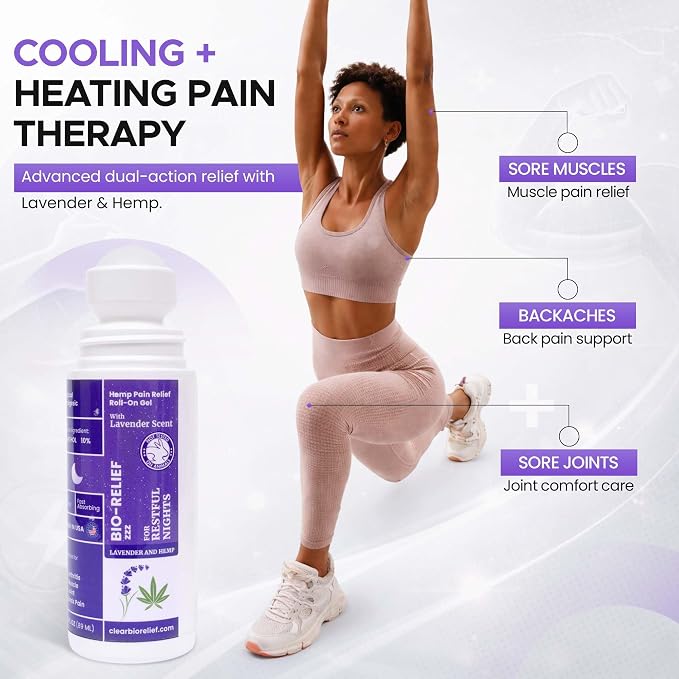 BioRelief Nighttime Maximum Strength Hemp Pain Relief Roll-On Gel w/Soothing Lavender Scent – Overnight Cooling Menthol for Muscle & Joints – No-Mess, Fast-Absorbing Topical Pain Relief