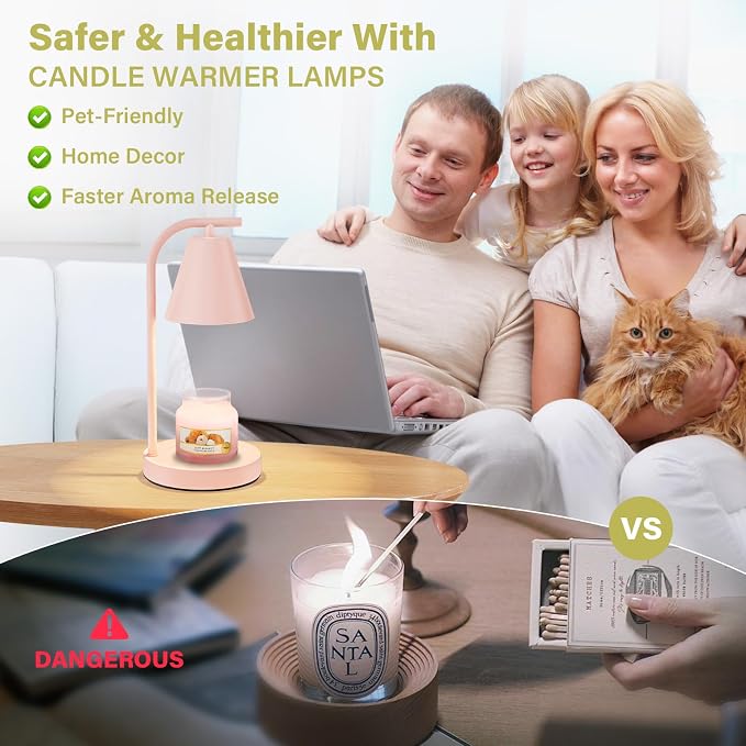 Pink Candle Warmer Lamp - with Timer & Dimmer, Cozy for Women Mom, Modern Home Decor House Warming Gifts Wax Melt Warmer for Scented Jar Candles