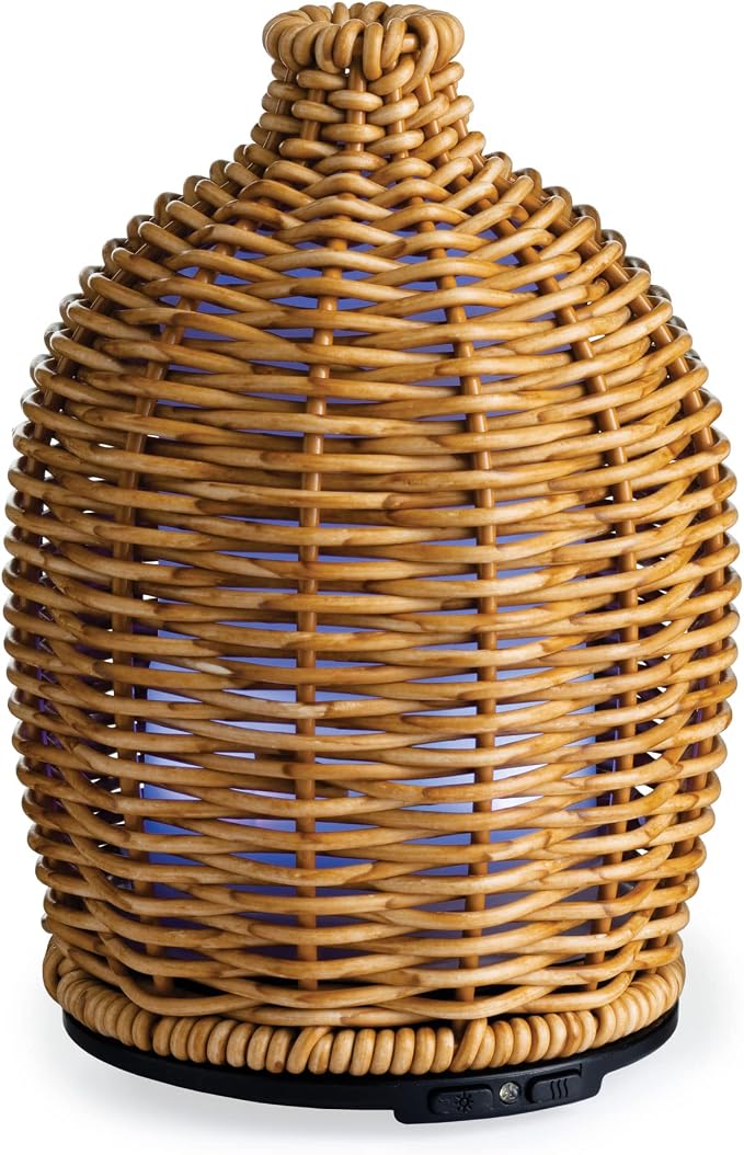 Airome Wicker Medium Essential Oil Diffuser|100 mL Humidifying Ultrasonic Aromatherapy Diffuser 8 Colorful LED Lights, Intermittent & Continual Mist, Auto Shut-Off