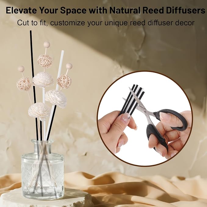 50 Pcs Reed Diffuser Sticks Rattan Flower Reed Fragrance Diffuser Set Diffuser Sticks for Office Home Decor (50, Black and White, 11'')