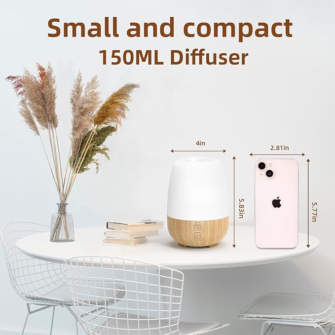 SEEDSEEL 150ML Cordless Essential Oil Diffuser, Built-in 6000mAH Rechargeable Battery, 7-Hour Runtime, 7 LED Color Changing Lights, Portable Aromatherapy Diffuser for Home,Office,Outdoor