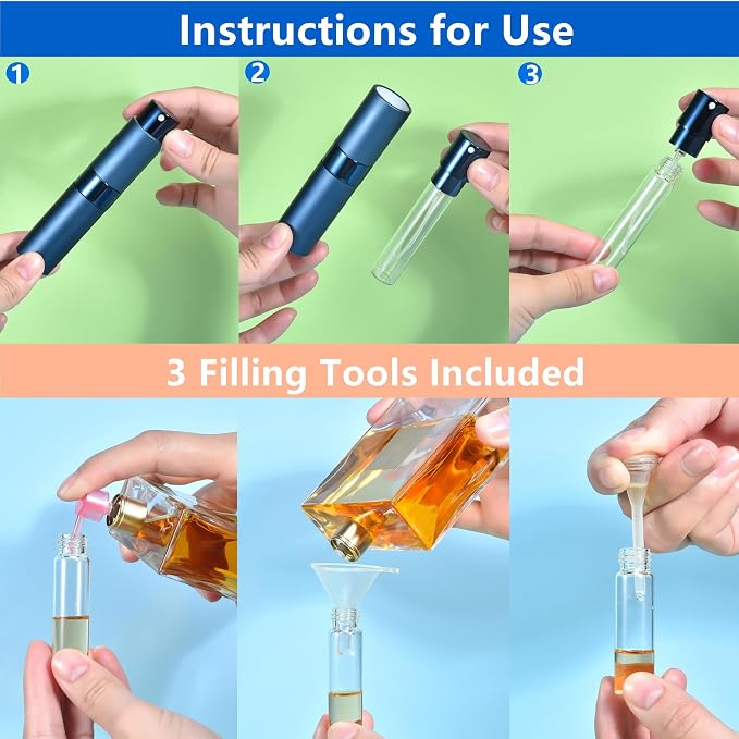 3Pcs Travel Perfume Bottle Refillable, 8ml/0.27oz Small Cologne Spray Bottle Travel Atomizer Portable Empty Fragrance Atomizer Cologne Bottle Refillable Perfume Bottles
