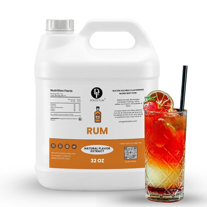 Dolce Flav Natural Rum Flavoring Concentrate | Water Soluble | 32 Fl Oz