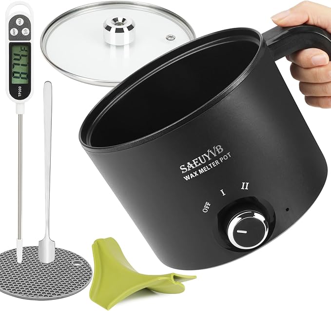 SAEUYVB Candle Making Kit with Wax Melting Pot,Wax Melter for Candle Making with Thermometer, Spoon-Complete Candle Making Supplies for DIY Gifts