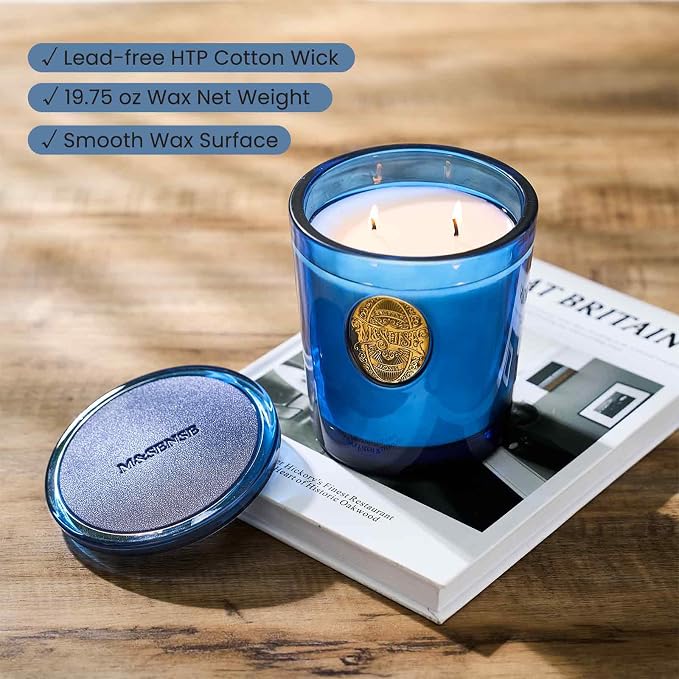 M&SENSE Large Two-Wick Summer Soy Candle | Peace & Blue | 19.8 oz, 120H Burn Time | Luxury Scented Candle for Relaxation, Gifting, Home Décor | for Bedroom, Office, Party