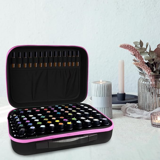 70 Bottle EVA Essential Oil Storage Carrying Case | Portable Essential Oils Holder Organizer Travel Bag Holds 5ml 10ml 15ml for Young Living & Doterra Bottles & Roller Bottles