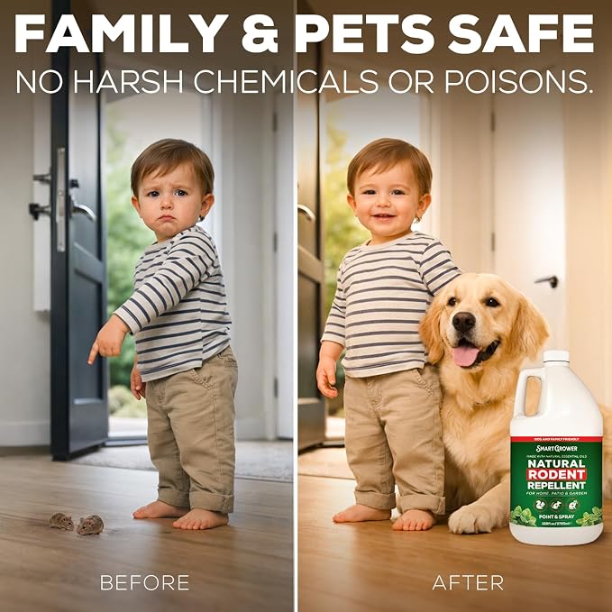 Smart Grower Peppermint Oil Spray for Rodents – Maximum Strength Ready to Use Peppermint Spray for Rodent, Mice, Squirrels – Indoor, Outdoor & Car Engine Protection – 128 oz