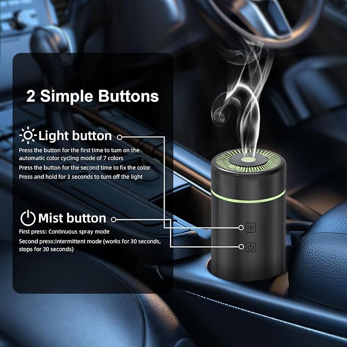 SEEDSEEL 100ML Car Diffuser, USB Rechargeable Battery Operated, Powered Cordless Essential Oil Humidifier, 7 LED Color Lights 2 Timer Modes for Car Outdoor Home (Black)