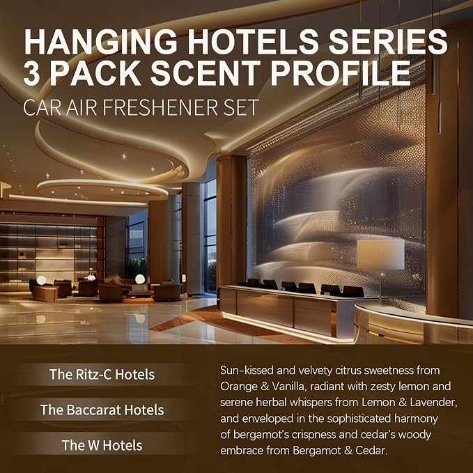 Aeshory Car Air Freshener Hanging - 3-Pack, Hotel Collection Car fresheners long lasting, Inspired by Ritz-C Hotels, Baccarat, W Hotels.Car Air Freshener for Women and Men,0.27 FL OZ/8ML