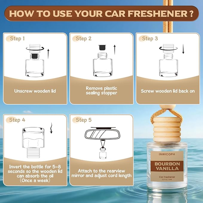 Car Air Freshener Diffuser Hanging, Bourbon Vanilla Fragrance Oil