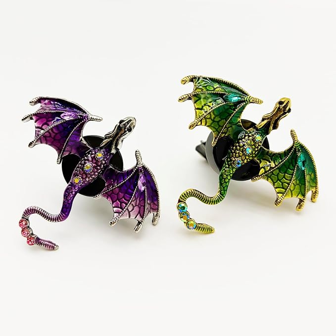 2 Pcs Bling Dragon Car Air Freshener Vent Clips, Crystal Rhinestone and Enamel Dragon Air Vent Clips Car Diffuser Cute Car Interior Decoration Accessories for Women Gift (Green Purple)