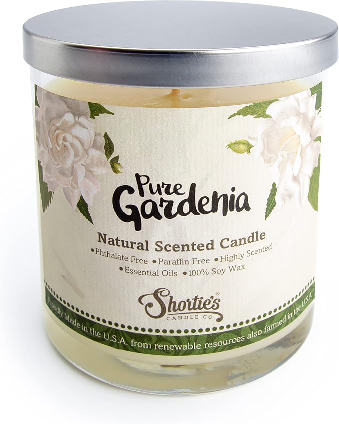 Gardenia Highly Scented Natural Soy Candle, Essential Fragrance Oils, 100% Soy, Phthalate & Paraben Free, Clean Burning, 9 Oz.