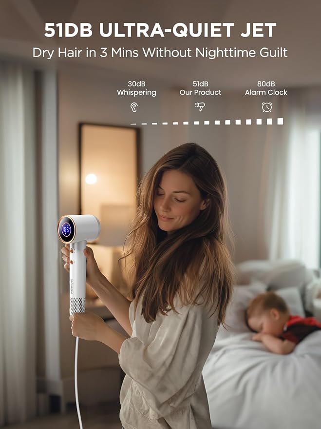 Dual Voltage Travel Hair Dryer with Diffuser, High-Speed Ionic Blow Dryer for Women, Fast Drying, Low Noise, Lightweight, No Heat Damage, European Travel 110V-120V/220V-240V