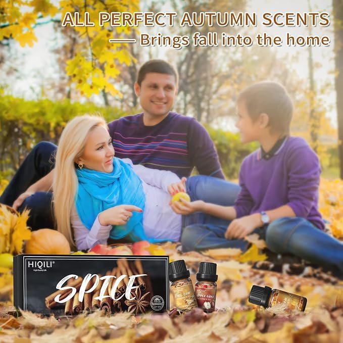 HIQILI Spice Fragrance Oil, Scented Oil 6x10ml for Candle Making Soap Slime, Fall Essential Oils for Diffuser Home, Cinnamon Pumpkin Vanilla Apple Cider Harvest Spice Fall Leaf, Christmas (Pack of 2)