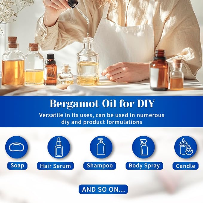 HIQILI Bergamot Essential Oil for Diffuser, Skin, Hair, DIY - 3.38 Fl Oz (100 mL)