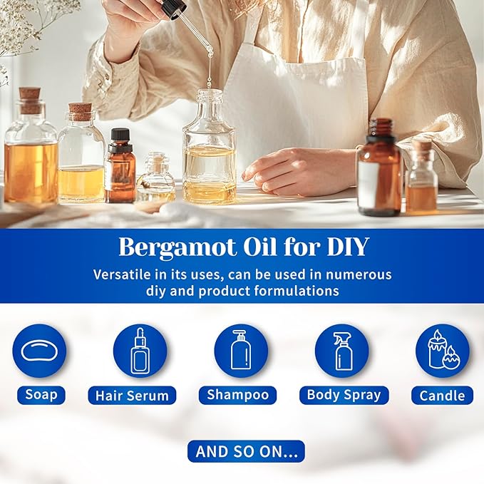 HIQILI Bergamot Essential Oil for Diffuser, Skin, Hair, DIY - 16 Fl Oz (500 mL)