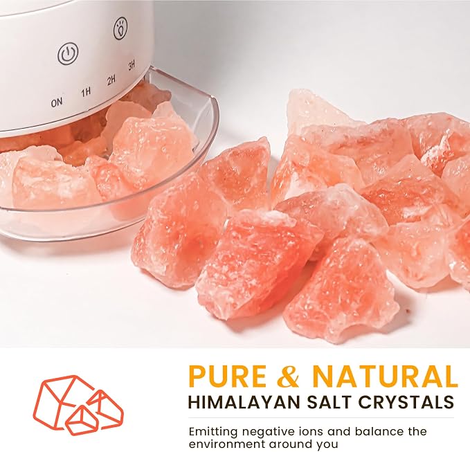 Ultrasonic Essential Oil Diffuser with Himalayan Salt Rock,Flame Diffuser with 2 Color Light,Aromatherapy Oil Diffuser with Auto Off Function for Home, Office,Spa,100ML