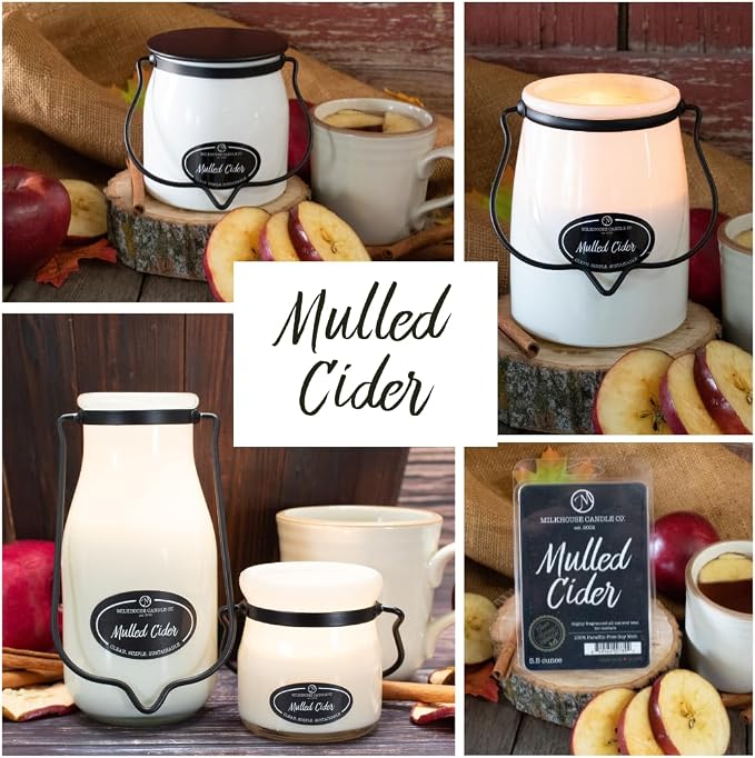 Milkhouse Candle Company Mulled Cider Soy Candle - Apple Cider | Cinnamon & Clove | Orange Zest Scented - 16 oz Butter Jar with Lid, 65+ Hour Burn Time, Made in the USA