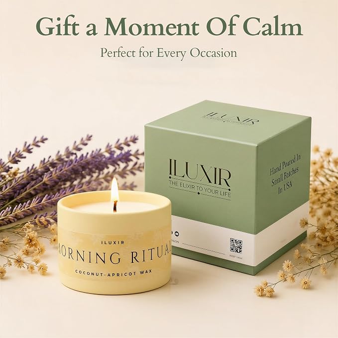 Palo Santo & Sandalwood Scented Candle, 5Oz Coconut Apricot Wax, Aromatherapy Candle for Yoga, Meditation & Morning Ritual, Non-Toxic Phthalate-Free, Vegan, Clean Burn- Perfect for Luxury Gift