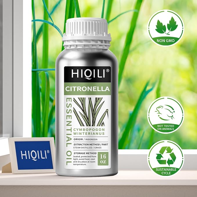 HIQILI 16 Fl Oz Citronella Oil for Homemade Sprays, Add to Diffuser