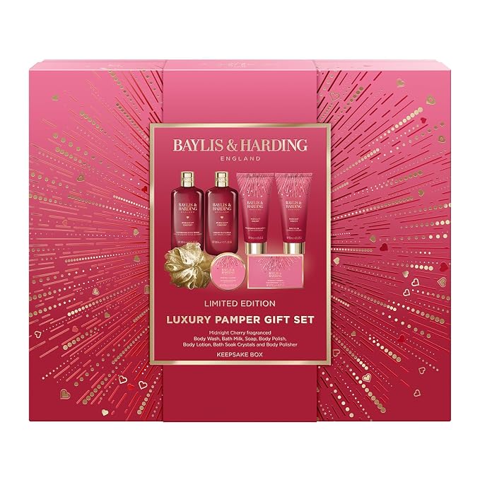 Baylis & Harding Midnight Cherry Luxury Pamper Gift Set For Women - Vegan Friendly