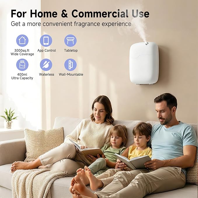 Waterless Essential Oil Diffuser - 3000 Sq.Ft Coverage, Whole-House Scent Diffuser Machine for Aromatherapy, 400ml Capacity, App Control Cold Air Oil Diffusers for Home Hotel Large Room Office Gifts