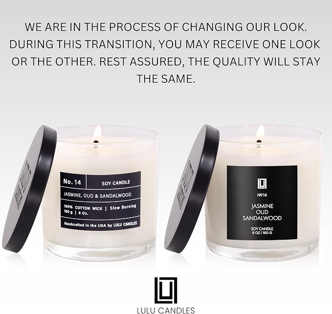 Lulu Candles | Jasmine, Oud & Sandalwood |Luxury Scented Soy Jar Candle | Hand Poured in The USA | Highly Scented & Long Lasting (6 Oz. 2 Pack)