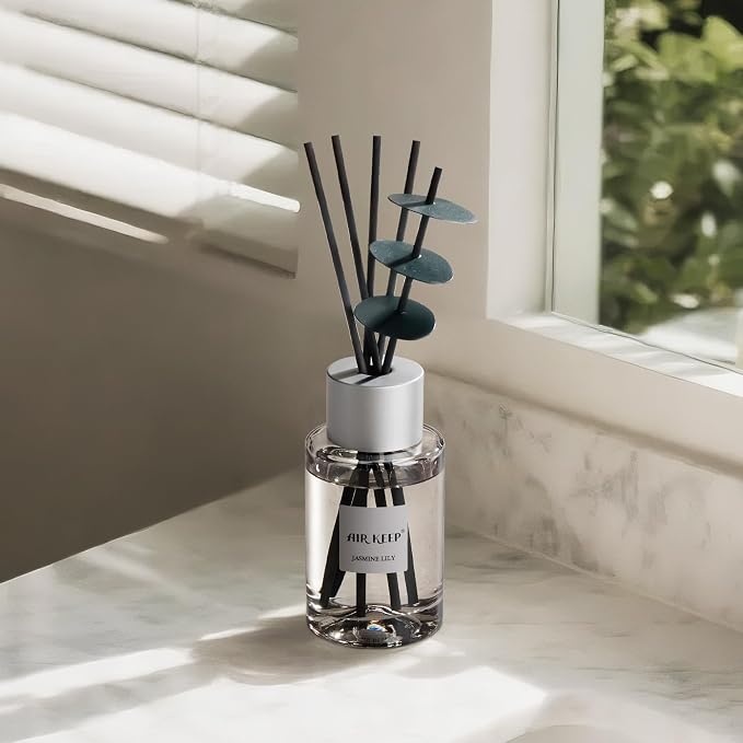 Airkeep Reed Diffuser/Grey Reed Diffuser Set/6.7 oz(200ml)/Jasmine Lily Oil Diffuser & Reed Diffuser Sticks/Home Decor & Office Decor, Fragrance and Gifts