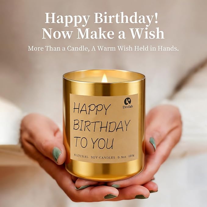Birthday Candles Gifts for Women Men, Handmade Soy Scented Candle Aromatherapy Decorations Gift for Mom, Dad, Sister, Teacher, Friends, Daughter Son, Lavender Scented, 9.9oz