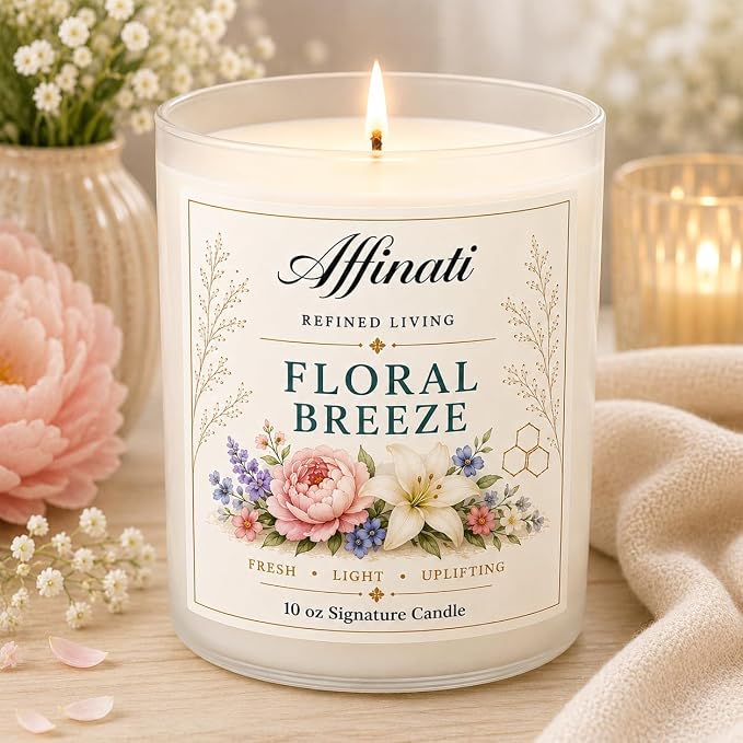 Affinati Floral Breeze Signature Candle - 10 oz Luxury Soy Blend Wax Candle, Long-Lasting Home Fragrance
