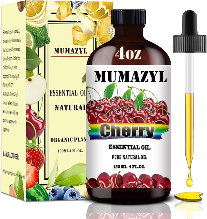 Cherry Essential Oil, Cherry Oil 4 Fl Oz 120ML for Diffuser Humidifier Yoga Cleaning DIY Candle Soap Making MUMAZYL Essential Oils
