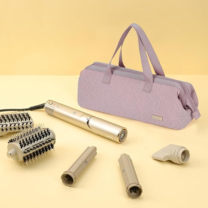 NISHEL Hair Tools Travel Carrying Bag, Portable Hair Air Wrap Dryer Case, Hair Dryer/Curling Iron/Airstraight Attachment Organizer, Peach Pink