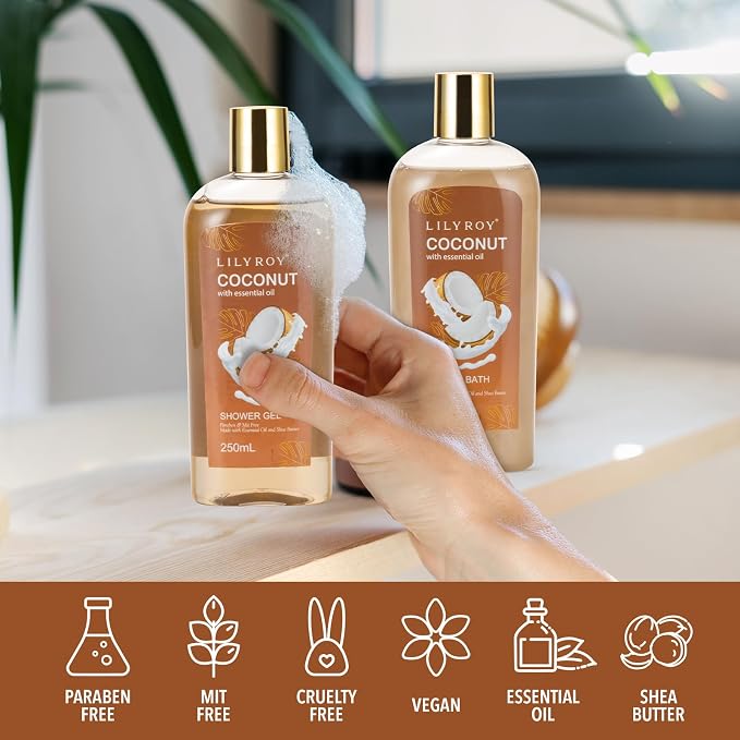 Coconut Spa Gifts Bath Kit, 7Pcs Moisturizing Spa Gift Basket for Women & Men
