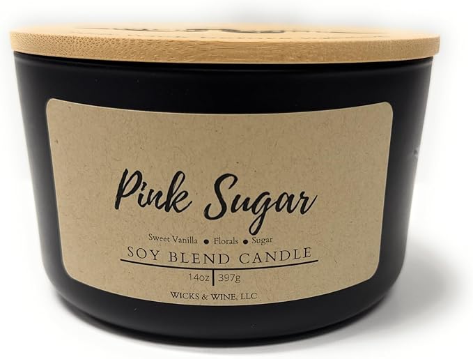 Wicks & Wine Soy Blend 3-Wick Cotton CORE Candle 14oz (Pink Sugar)