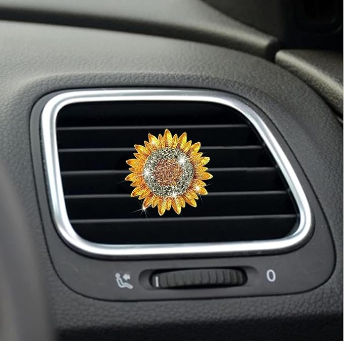 4Pcs Bling Sunflower Air Vent Clips, Golden Car Air Fresheners Diffuser, Diamond Decoration Rhinestone Interior Decor Cute Accessories
