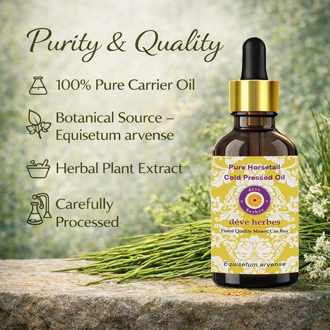 Deve Herbes Horsetail Oil (Equisetum arvense) | Cold Pressed | Pure | Natural | for Diluting Essential Oils | for Hair, Skin & Massage | Non-Sticky | Lightweight | Unisex | 200ml (6.76 oz)
