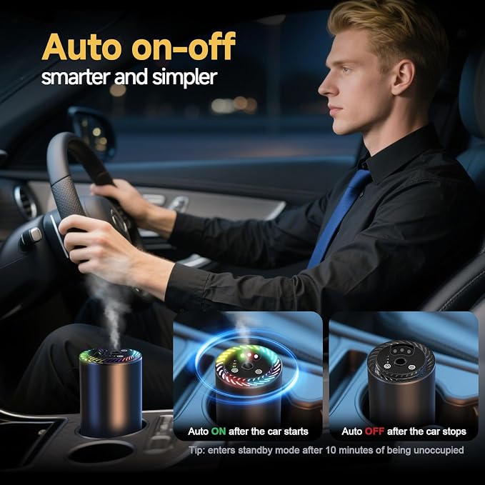 Smart Car Air Freshener with Star Light & 100ml Diffusers Oil Refills, Auto On/Off Aroma Diffuser, 3 Adjustable Mist Modes Rechargeable Aromatizante para Carro - Car Diffuser（Cologne+Ocean）