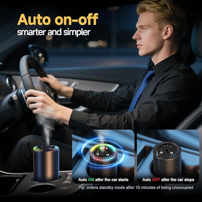 Smart Car Air Freshener Diffuser Voice Control with Starry Projection Light, 3 Adjustable Modes Intelligent Aromatherapy for Essential Oil, Smart Auto On/Off, Voice Edition (Cologne + Ocean)
