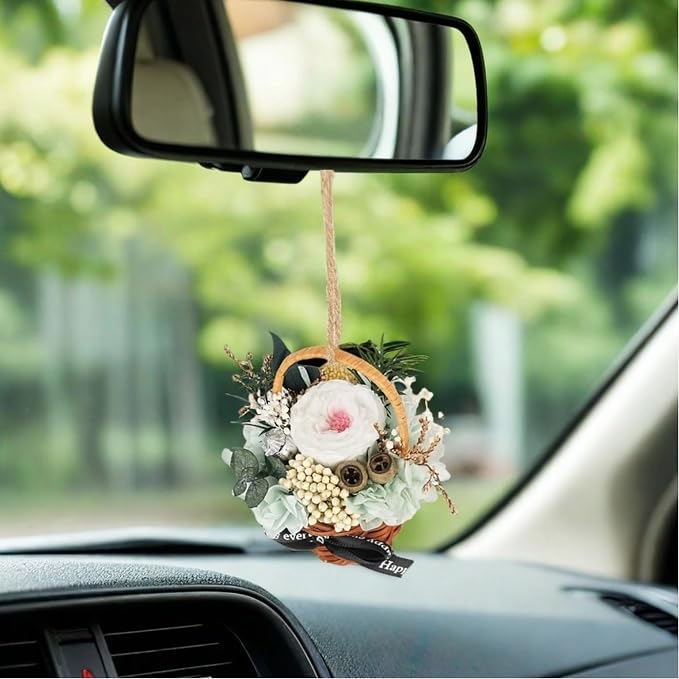 Car Air Freshener Basket with Air Vent Clip, Cute Car Accessories for Women - Mini Car Vent Flowers Rose, Car Interior Decorations for Birthday, Home & Office Decor
