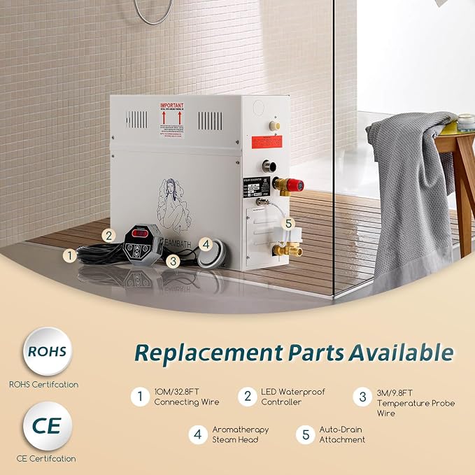 Steam Shower Generator Kit 6KW for Bath Sauna SPA, Aromatherapy Steam Head, Self-draining System, LED Waterproof Controller 77-131℉For Home Commercial Use 220V