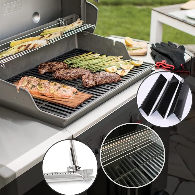 Hongso Spirit E-210 Replacement Parts for Weber Spirit 200 Series E210 S210 E215 S215 220, II GS4 E-210 E-220 Grill (Front-Mounted Control), 17.5" Grill Grates, 15.3" Flavorizer Bars, 18" Burner Tubes