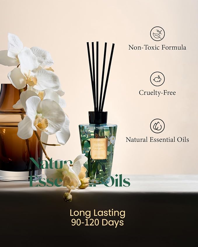 M&SENSE Jasmine Reed Diffuser with Sticks - 8.79fl oz Home Fragrance Non-Toxic Essential Oil Diffuser with Sticks, Air Freshner Gifts for Bedroom Bathroom Office