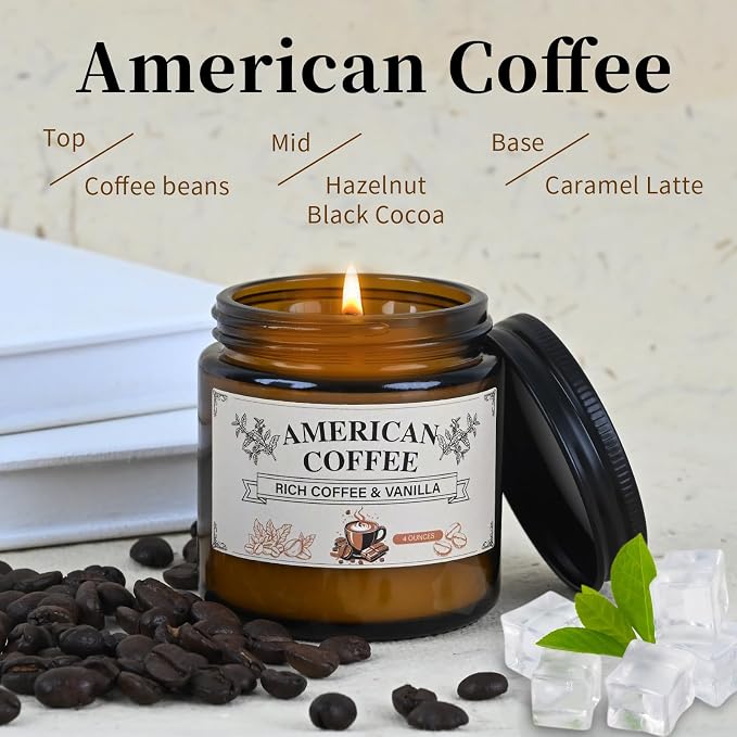 Scented Soy Candle - 100% Natural Soy Wax, Recyclable Frosted Glass Jar & Metal Lid, Thoughtful Gift for Book Enthusiasts, Cozy Reading Ambiance Candle (4OZ, American Coffee)