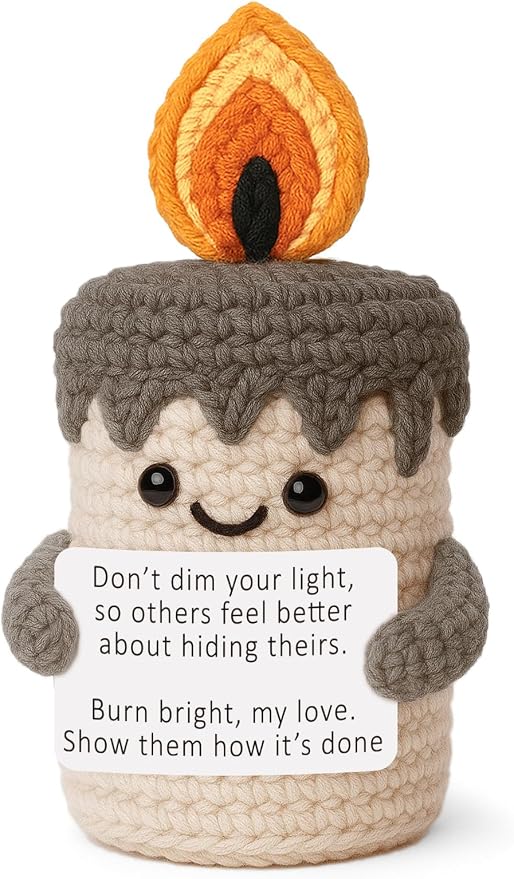Inspirational Gifts for Women Men, Handmade Crochet Candle Decor, Empowerment Presents for Friends Coworker, Motivational Office Desk Accessories, New Job Graduation Divorce Gift for Her