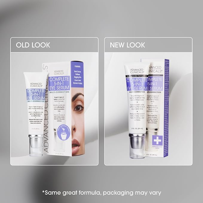 Advanced Clinicals 5-in-1 Eye Serum | Multi-Benefit Visible Anti Aging Under Eye Serum Face Moisturizer Reduces Appearance Of Dark Circles, Puffy Eyes, Crows Feet, Wrinkles, & Fine Lines, 2 Fl Oz