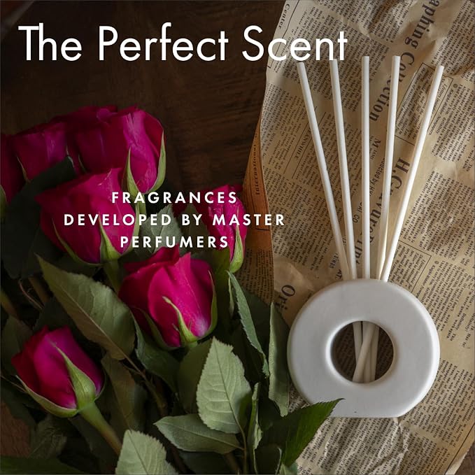 ScentAir Infused Liquidless Diffuser Reeds | Essential Oil Air Freshener Sticks for Home, Bathroom, and Office | Includes 25 Flameless Aromatherapy Reeds and 1 Modern Vase | Leather Woods